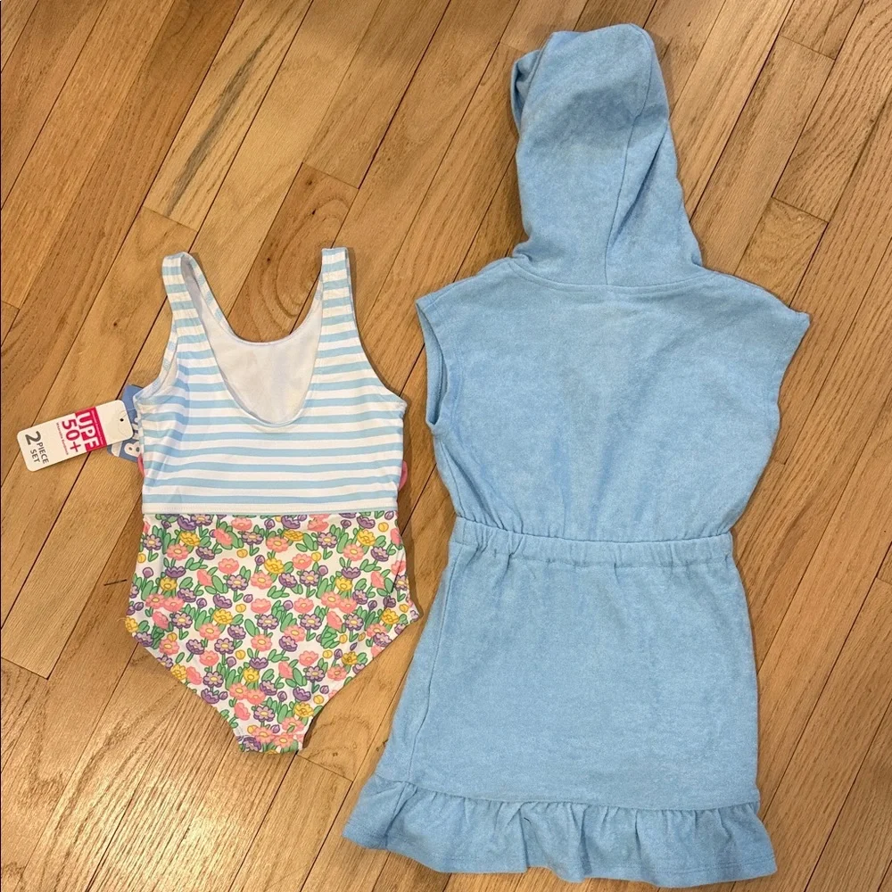 Bluey Hooded Beach Cloth Coverup & Floral Swimsuit Set - Light Blue & Multicolor - Picture 9 of 12